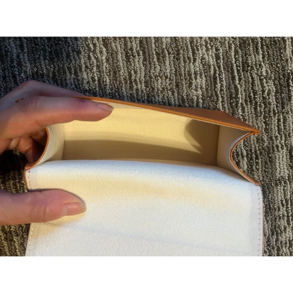 Tory Burch Robinson Orange Saffiano Leather Foldable Sunglasses Case Gold Logo